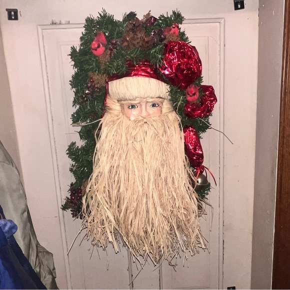 Vintage Santa Hanging Figure Straw Raffia Beard & Mustache 26” by 15” - Picture 7 of 9